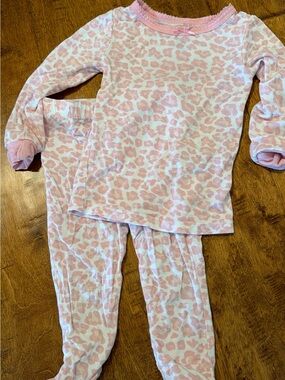 Pink Leopard Print Kids Pajama Set - Soft Long Sleeve Top & Footed Pants